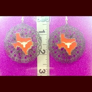 Stainless steel lace Texas Longhorn Map earrings